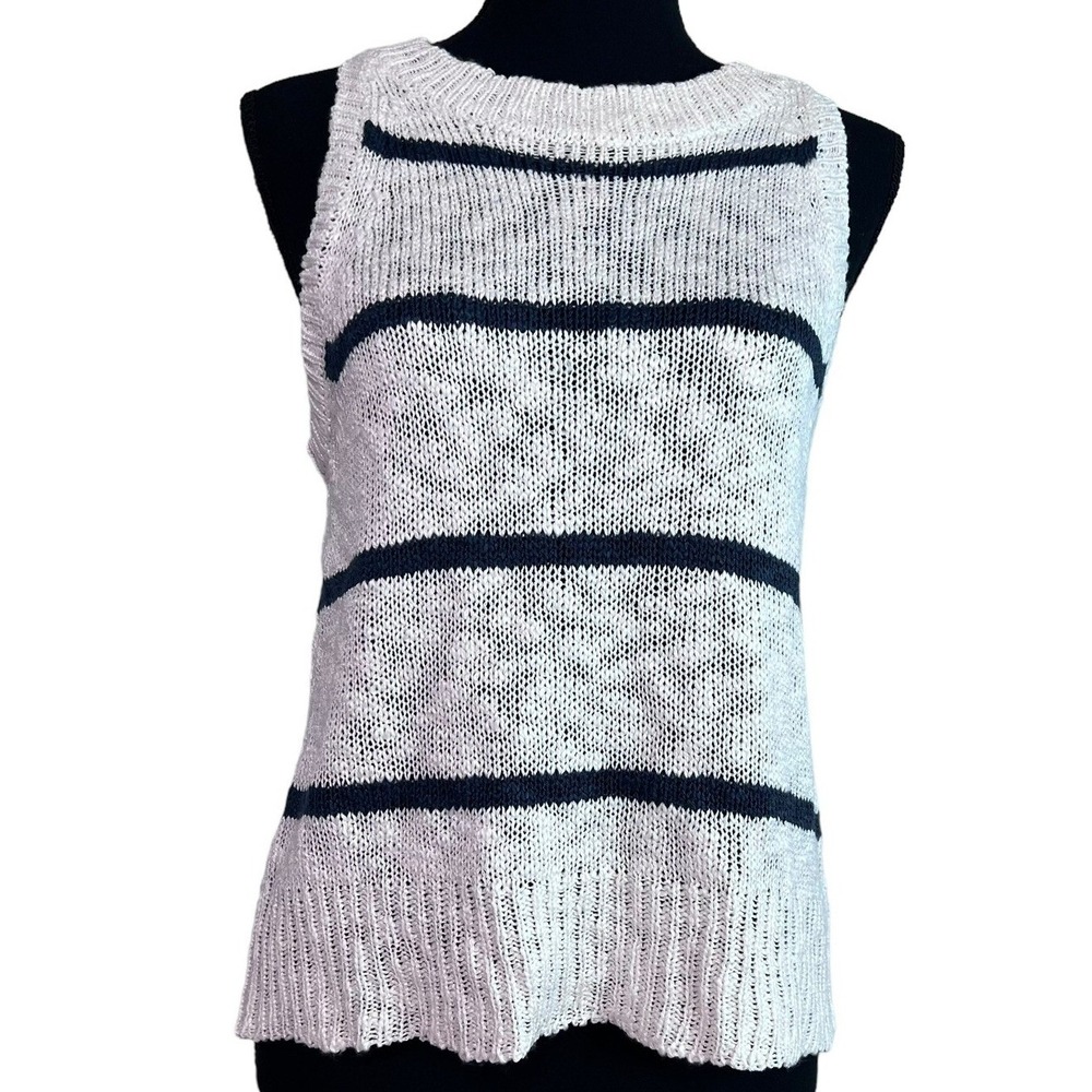 Rag Poets Bryce Navy White Striped Sleeveless Sweater Tank Medium Airy Light NWT